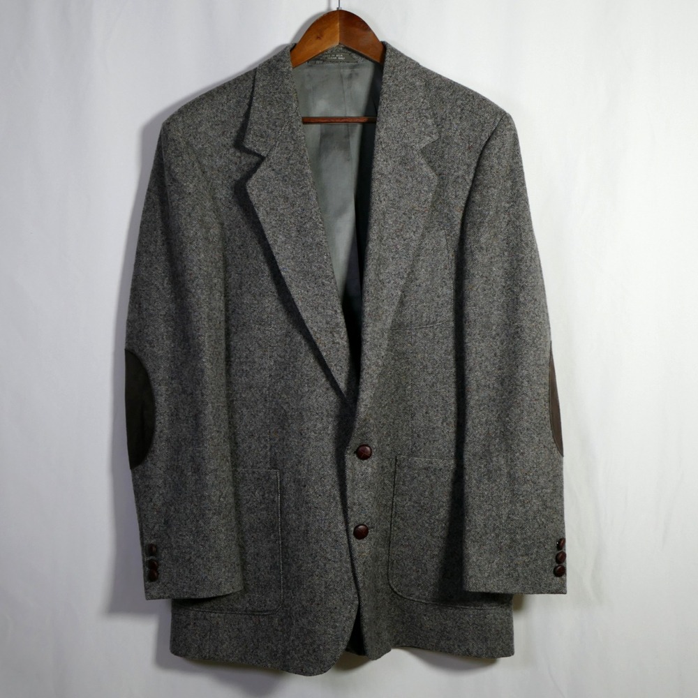 VTG Haggar Mens Ivy Style Wool Tweed Sport Coat Size 42L Elbow Patch Preppy USA